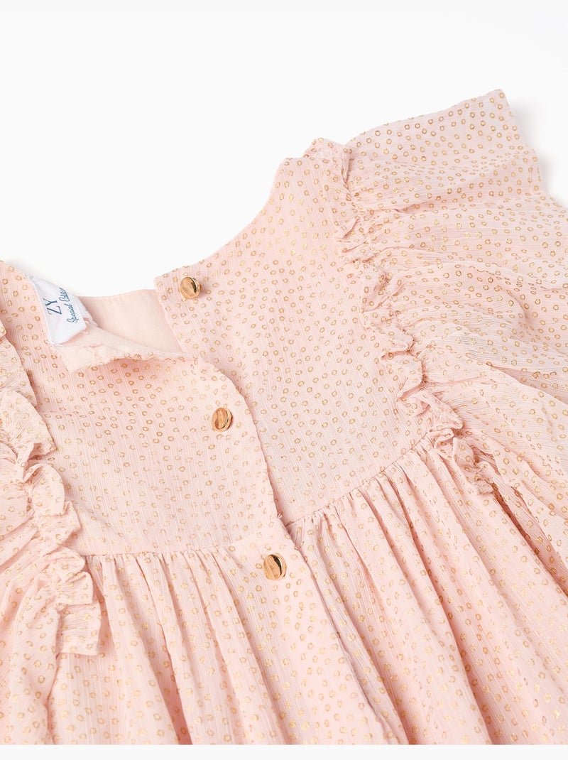 Vestido de crepé con volantes y lurex Rosa claro - Kiabi