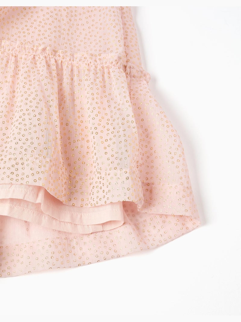 Vestido de crepé con volantes y lurex Rosa claro - Kiabi