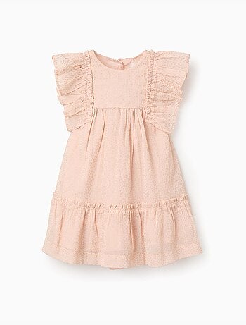 Vestido de crepé con volantes y lurex