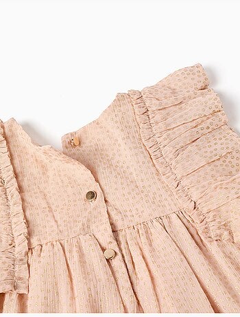 Vestido de crepé con volantes y lurex