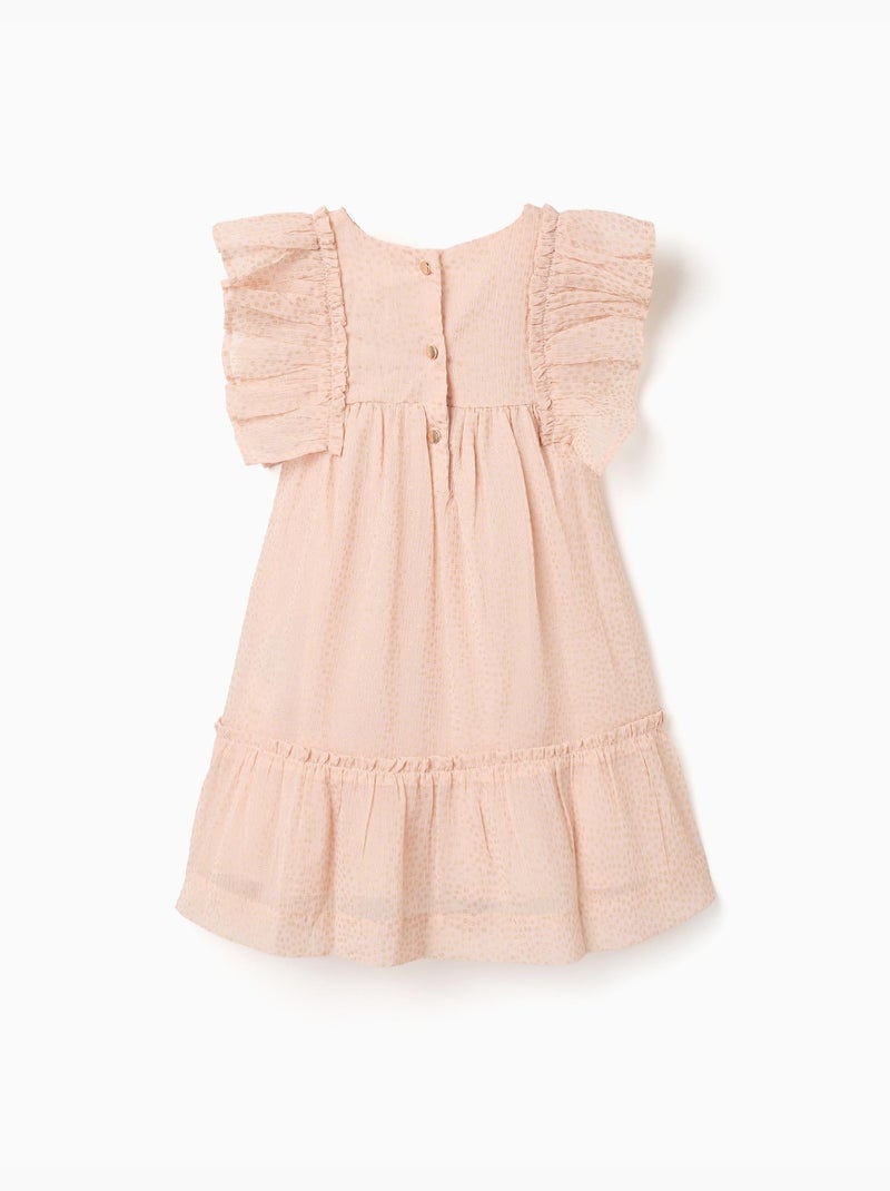 Vestido de crepé con volantes y lurex Rosa claro - Kiabi