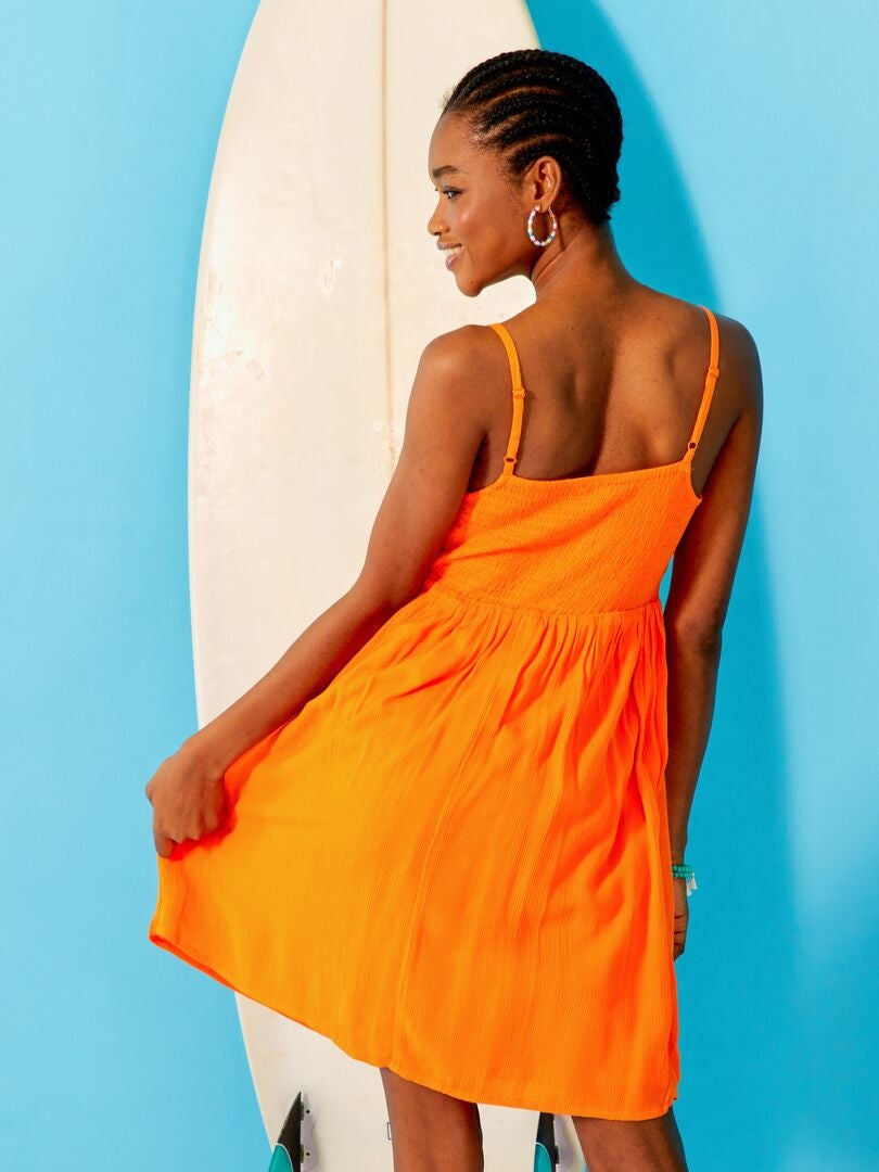 Vestido de crespón con ganchillo Naranja - Kiabi