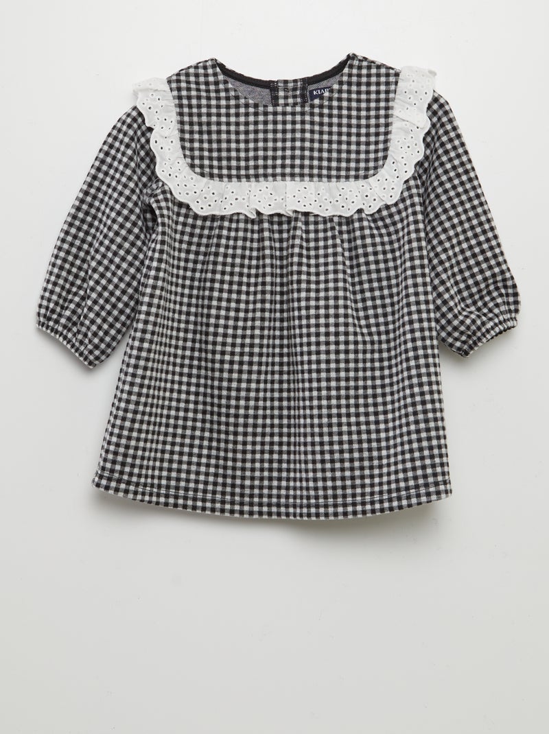Vestido de cuadros con bordados GRIS - Kiabi