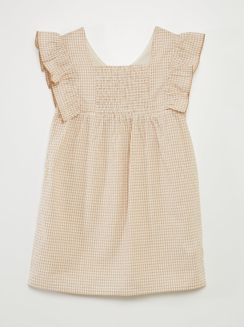 Vestido de cuadros con volantes BEIGE - Kiabi