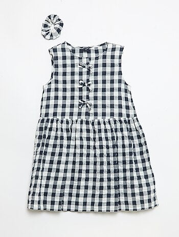 Vestido de cuadros vichy de manga corta con lazo + coletero