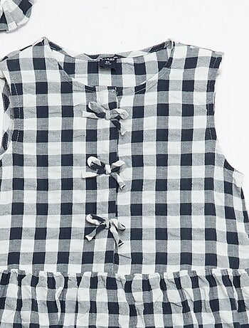 Vestido de cuadros vichy de manga corta con lazo + coletero