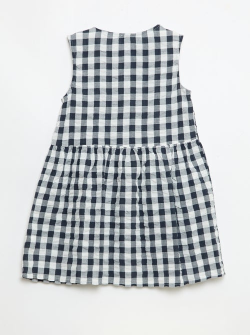 Vestido de cuadros vichy de manga corta con lazo + coletero - Kiabi