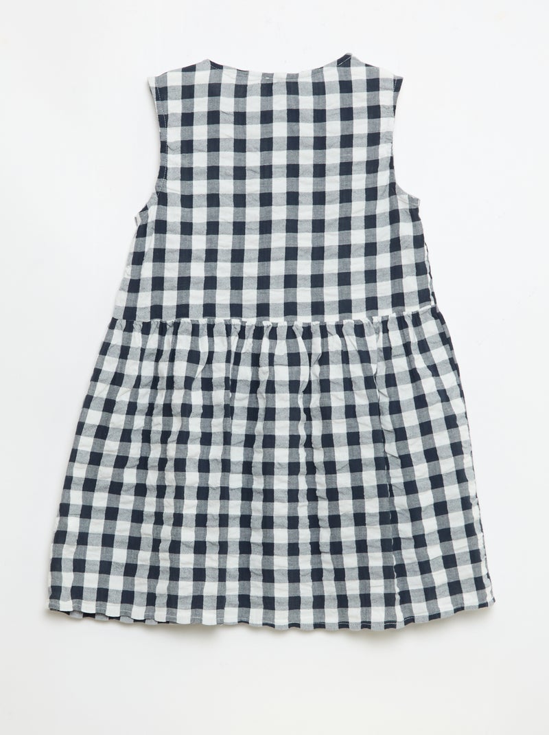 Vestido de cuadros vichy de manga corta con lazo + coletero Azul - Kiabi