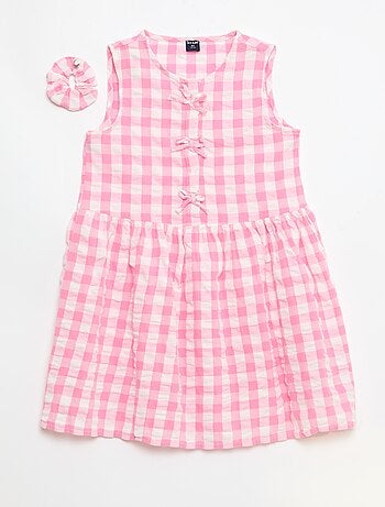 Vestido de cuadros vichy de manga corta con lazo + coletero