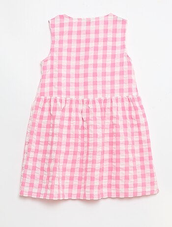 Vestido de cuadros vichy de manga corta con lazo + coletero