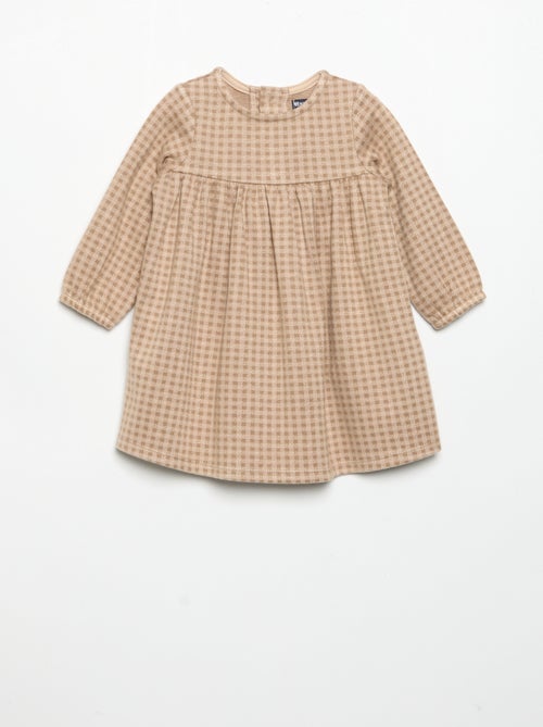 Vestido de cuadros y manga larga - Kiabi