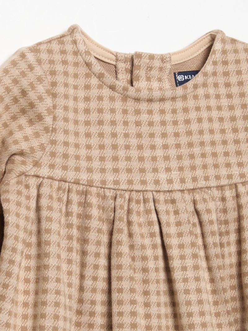 Vestido de cuadros y manga larga Beige - Kiabi