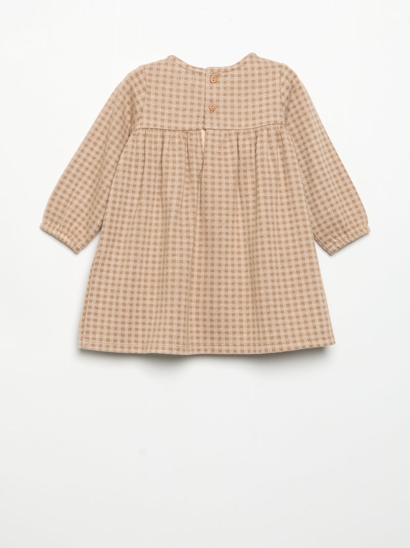 Vestido de cuadros y manga larga Beige - Kiabi