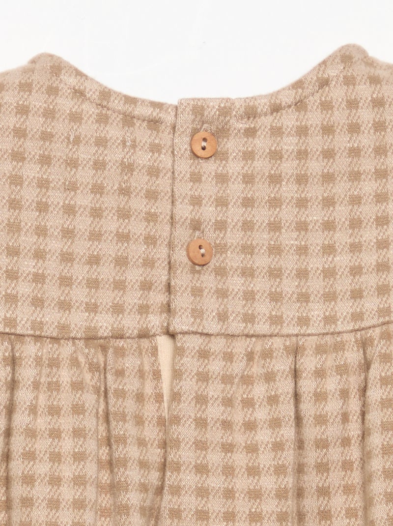 Vestido de cuadros y manga larga Beige - Kiabi