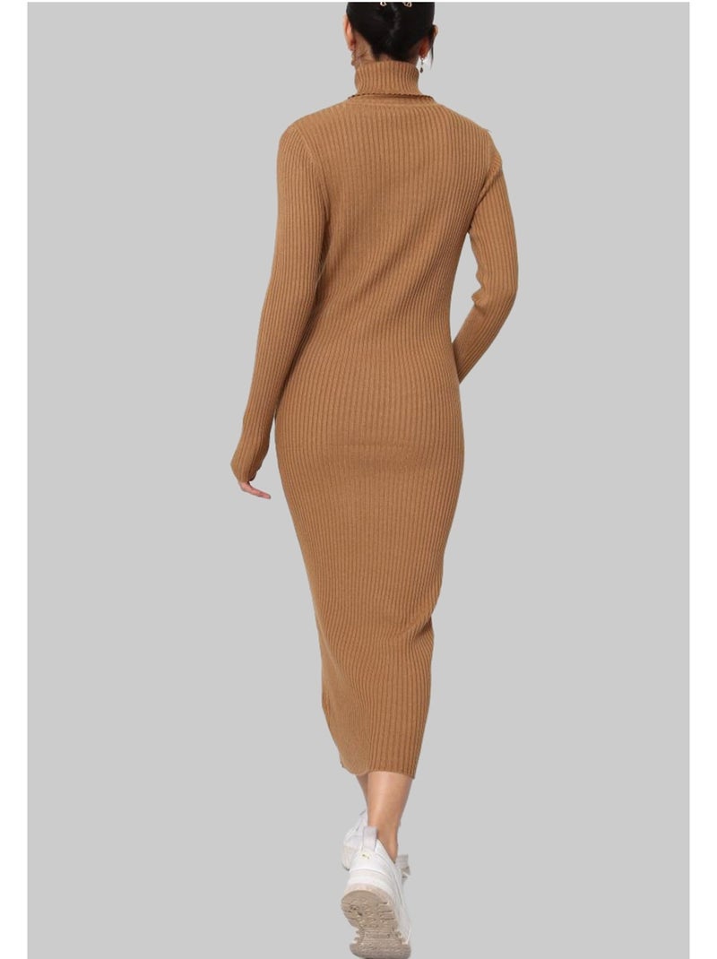 Vestido de cuello alto Kebello Marrón - Kiabi