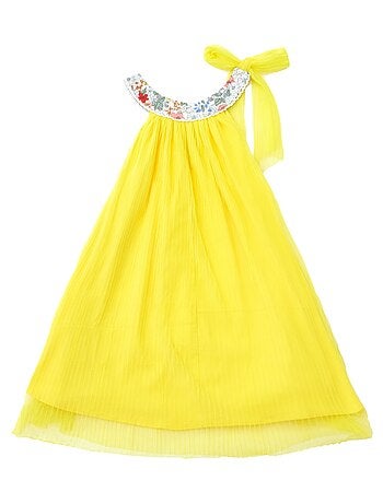 Vestido de dama de honor amarillo para niña | Cuello floral | ALIZEE