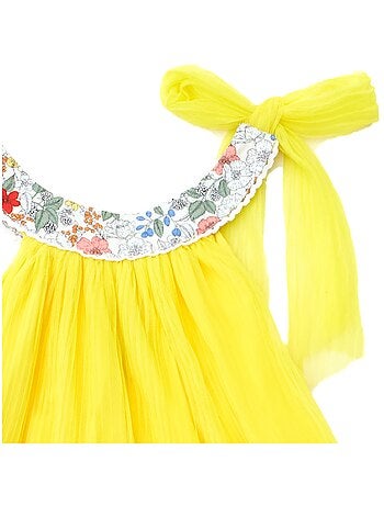 Vestido de dama de honor amarillo para niña | Cuello floral | ALIZEE