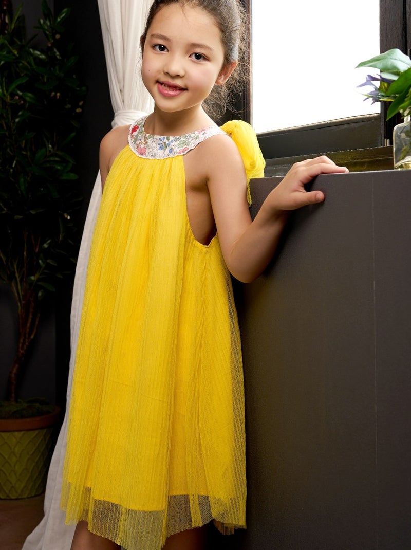 Vestido de dama de honor amarillo para niña | Cuello floral | ALIZEE Amarillo pollito - Kiabi