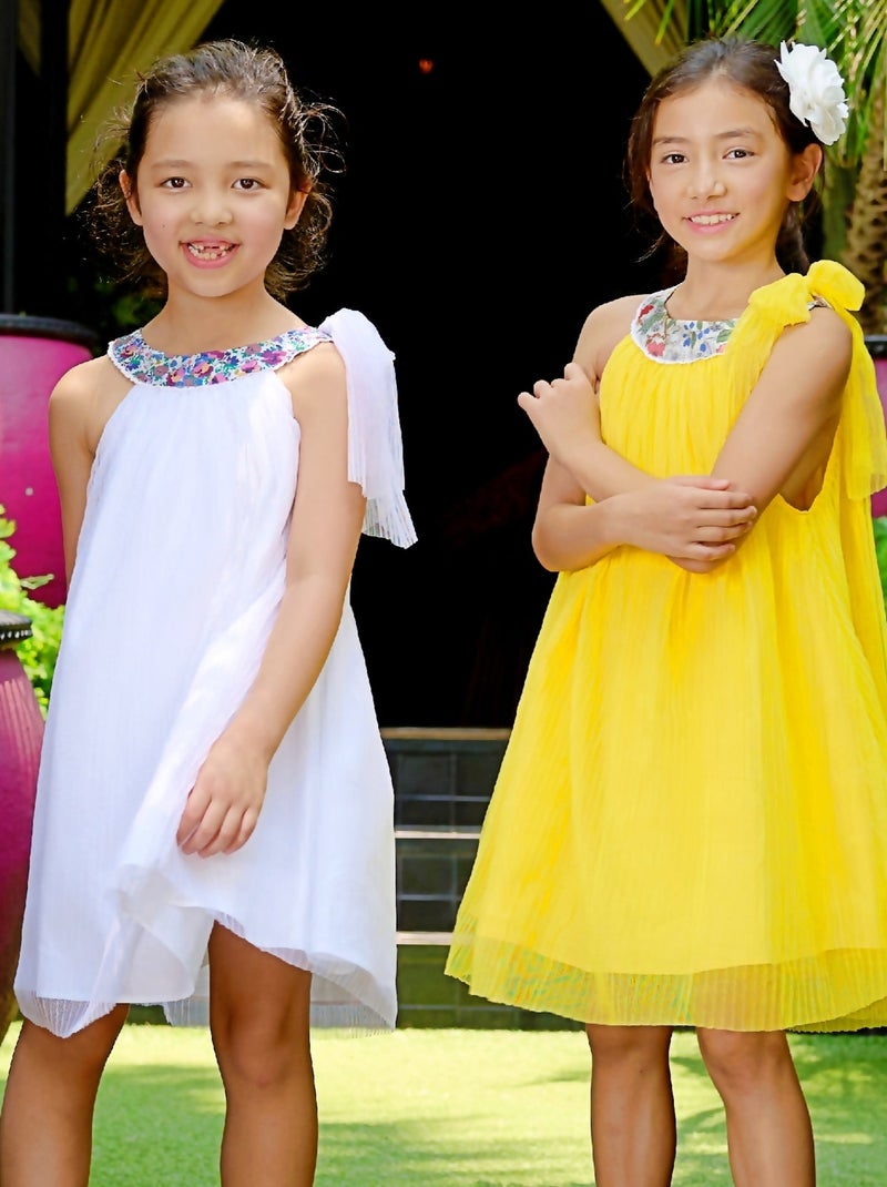 Vestido de dama de honor blanco para niña | Cuello floral violeta | ALIZEE Blanco Violeta - Kiabi