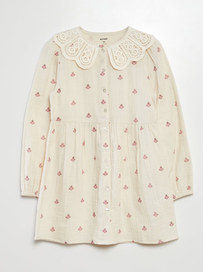 Vestido de doble gasa de algodón BEIGE - Kiabi