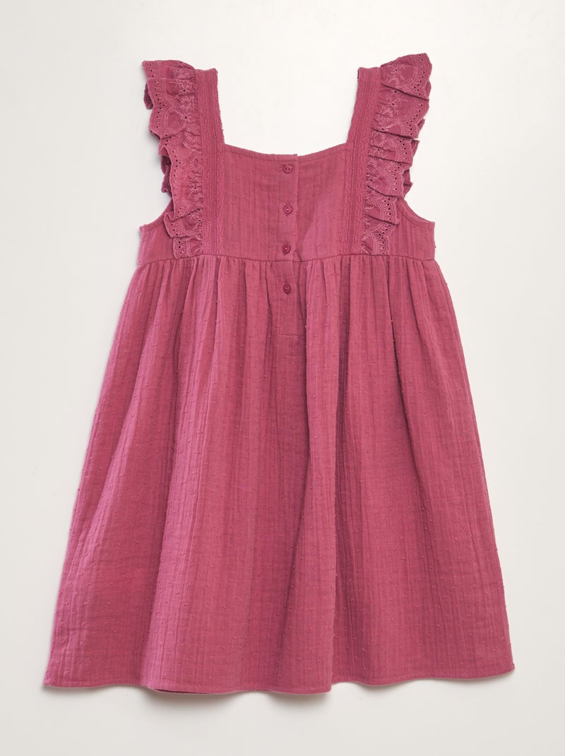 Vestido de doble gasa de algodón + bordado PURPURA - Kiabi