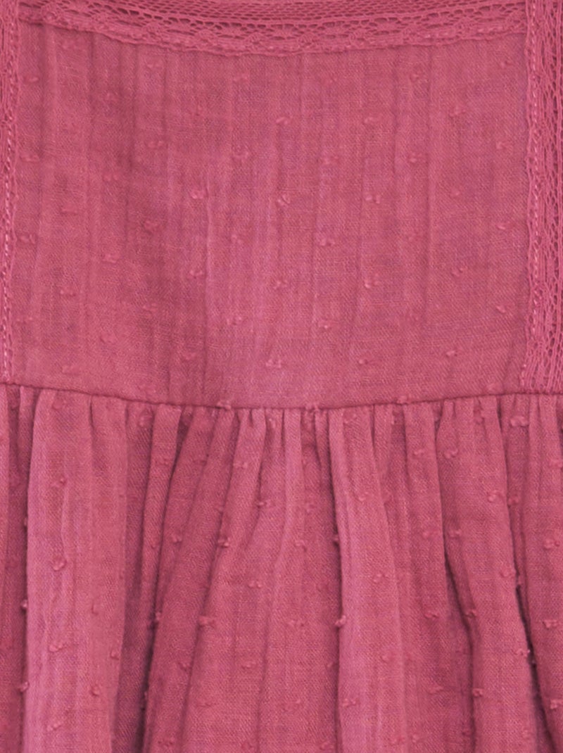 Vestido de doble gasa de algodón + bordado PURPURA - Kiabi