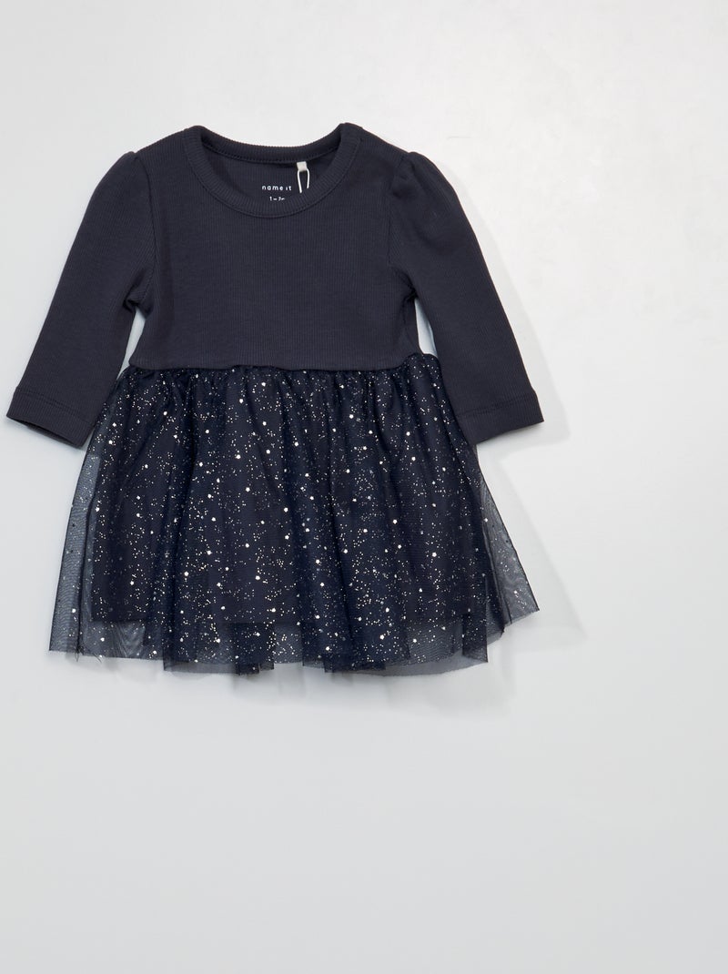 Vestido de dos materiales con tul 'Name it' AZUL - Kiabi