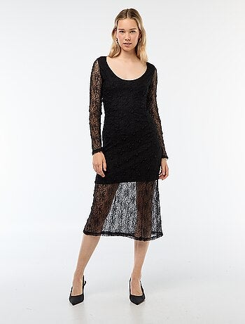 Vestido de encaje liso de manga larga