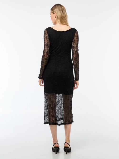 Vestido de encaje liso de manga larga - Kiabi