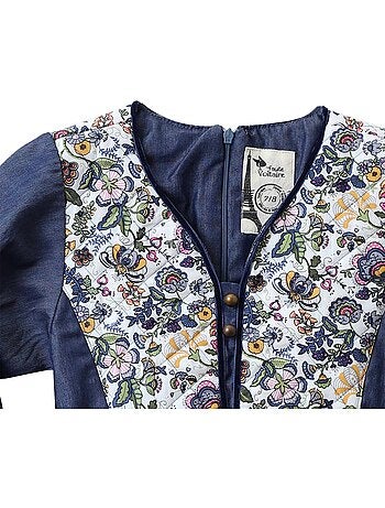 Vestido de Entretiempo de Algodón Azul con Flores Liberty Rosas para Niña | MARGOT