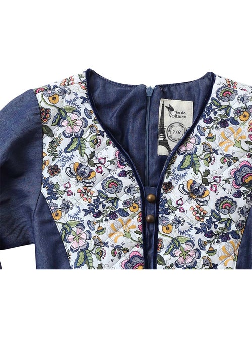 Vestido de Entretiempo de Algodón Azul con Flores Liberty Rosas para Niña | MARGOT - Kiabi