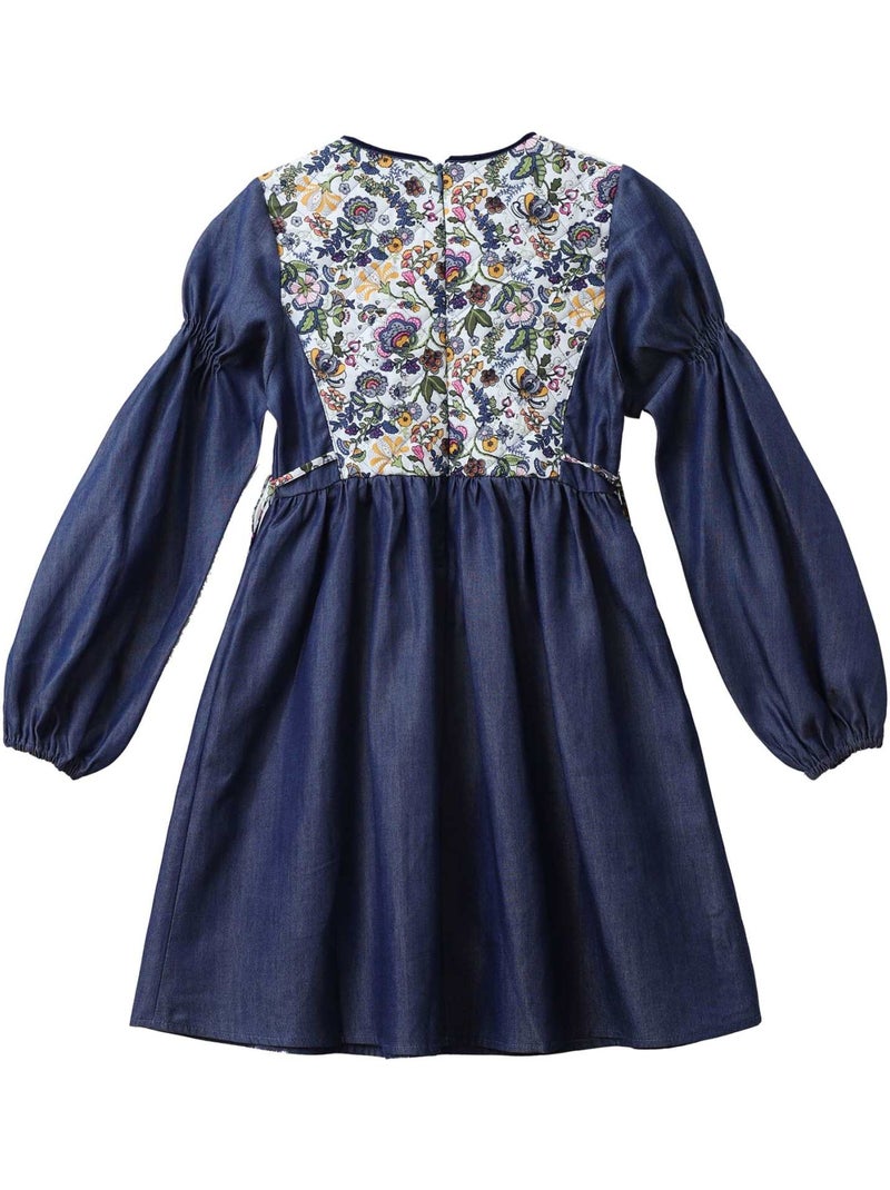 Vestido de Entretiempo de Algodón Azul con Flores Liberty Rosas para Niña | MARGOT Azul - Kiabi