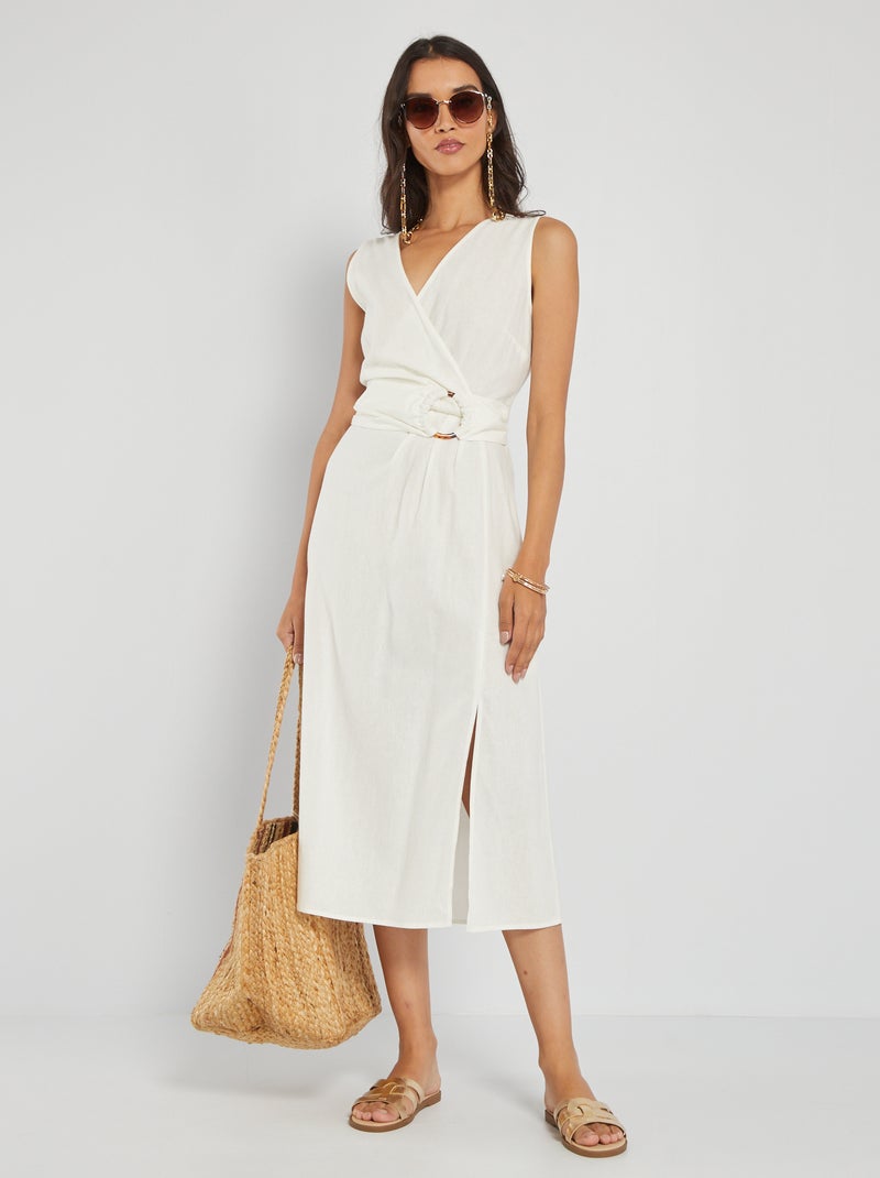 Vestido de estilo cruzado de lino BLANCO - Kiabi