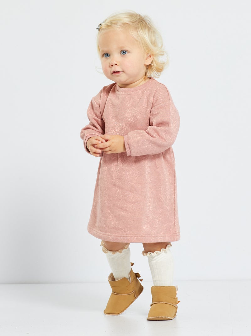 Vestido de felpa a rayas rosa - Kiabi