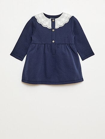 Vestido de felpa con cuello de gasa de algodón bordado