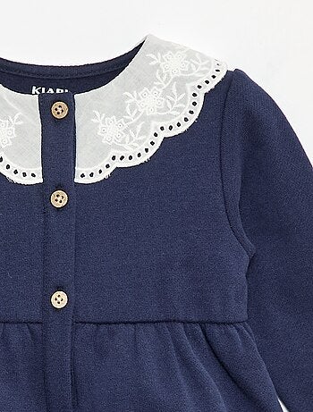 Vestido de felpa con cuello de gasa de algodón bordado