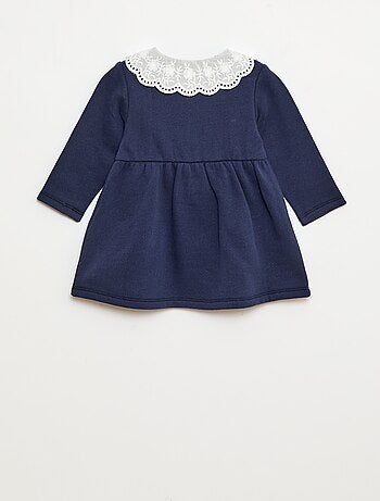 Vestido de felpa con cuello de gasa de algodón bordado