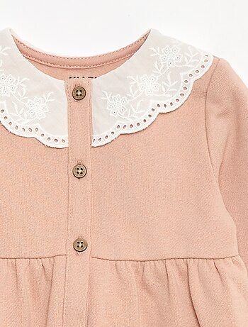 Vestido de felpa con cuello de gasa de algodón bordado