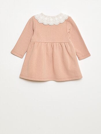 Vestido de felpa con cuello de gasa de algodón bordado