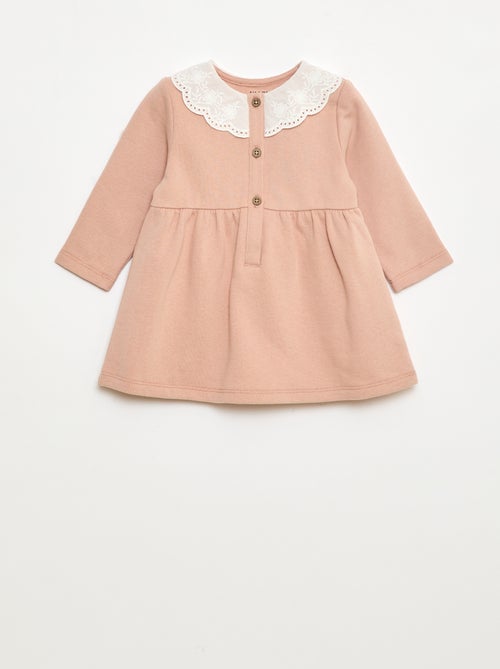 Vestido de felpa con cuello de gasa de algodón bordado - Kiabi