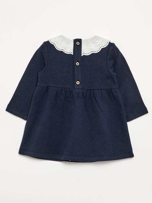 Vestido de felpa de manga larga con cuello bordado - Kiabi Vestido de felpa de manga larga con cuello bordado - Kiabi
