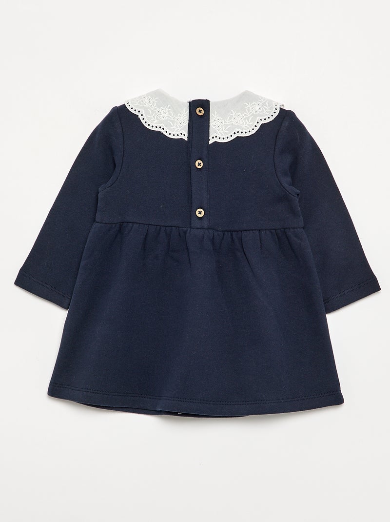 Vestido de felpa de manga larga con cuello bordado Azul - Kiabi