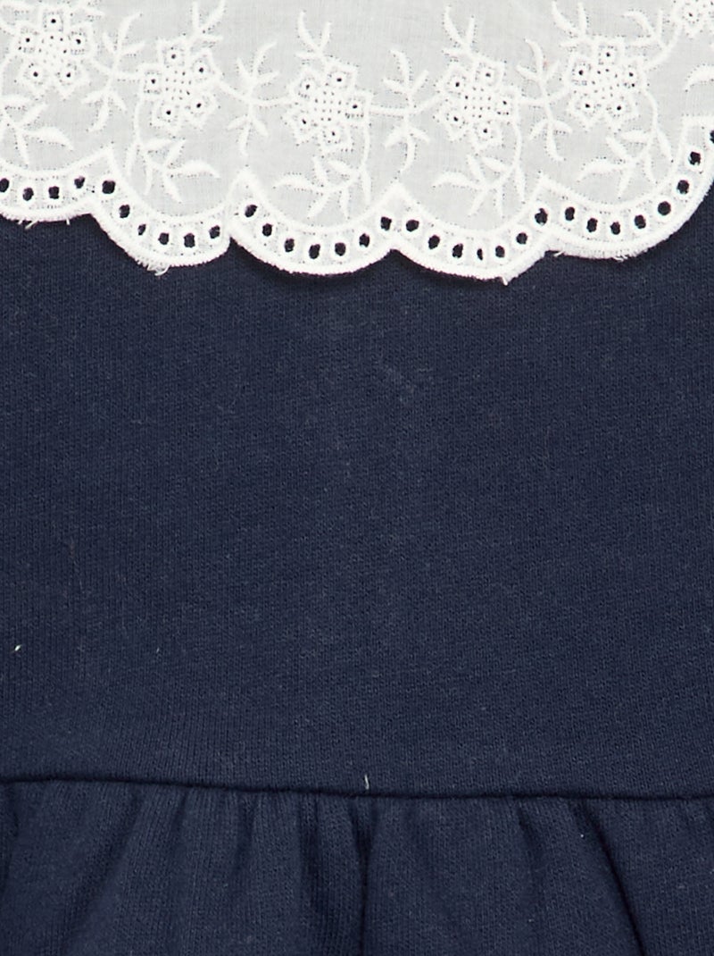 Vestido de felpa de manga larga con cuello bordado Azul - Kiabi