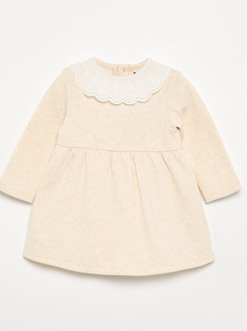 Vestido de felpa de manga larga con cuello bordado - Kiabi