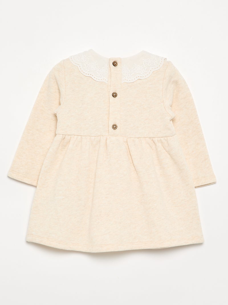 Vestido de felpa de manga larga con cuello bordado Beige - Kiabi