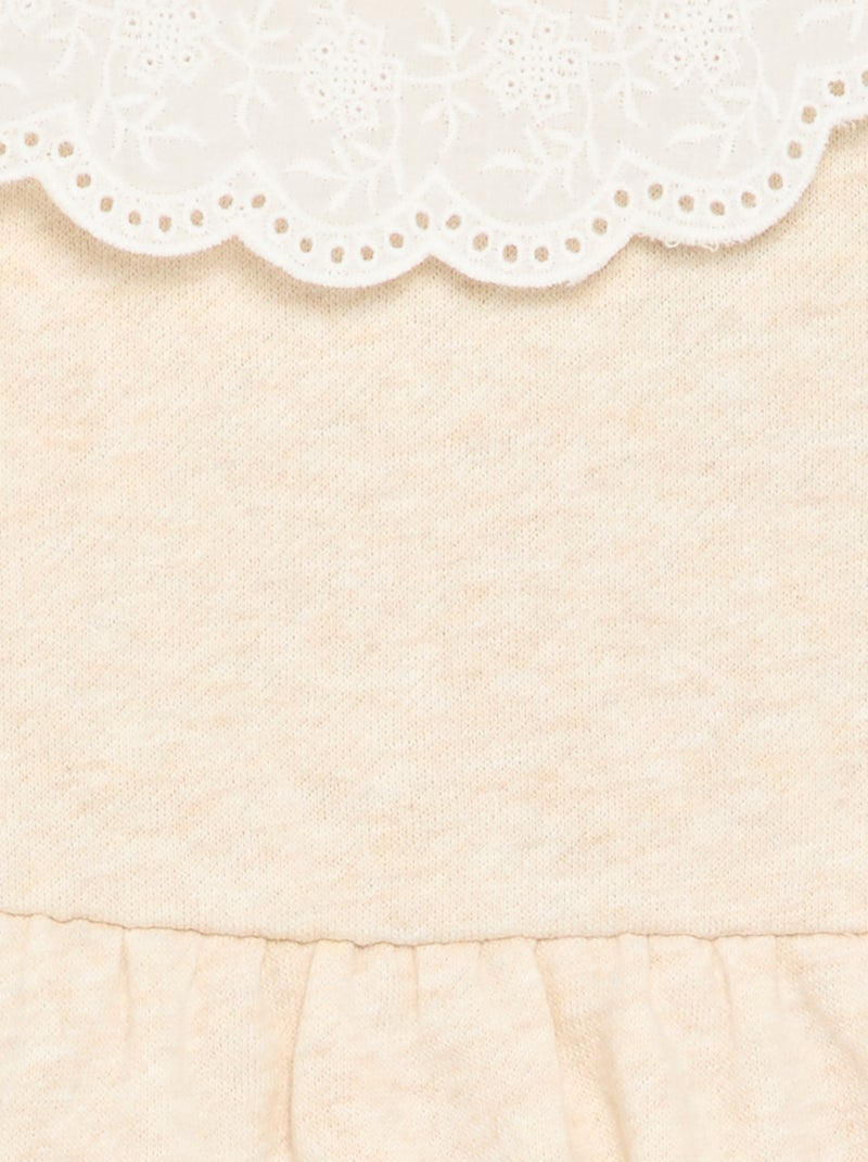 Vestido de felpa de manga larga con cuello bordado Beige - Kiabi
