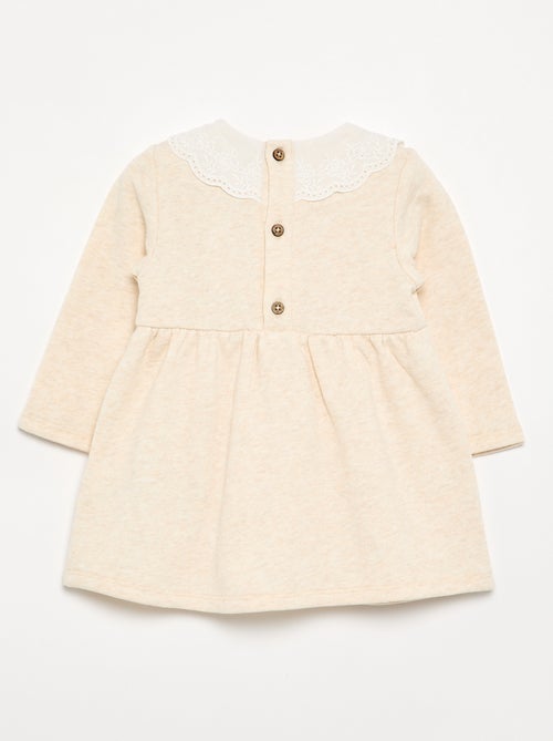 Vestido de felpa de manga larga con cuello bordado - Kiabi