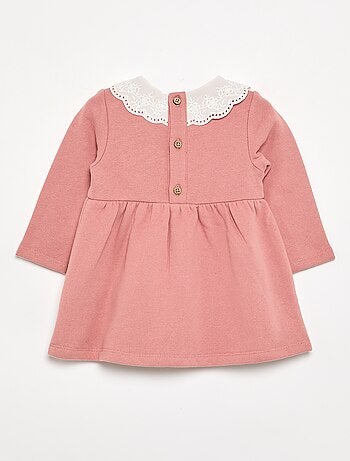 Vestido de felpa de manga larga con cuello bordado