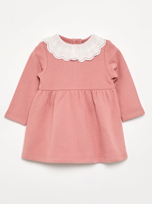 Vestido de felpa de manga larga con cuello bordado - Kiabi Vestido de felpa de manga larga con cuello bordado - Kiabi