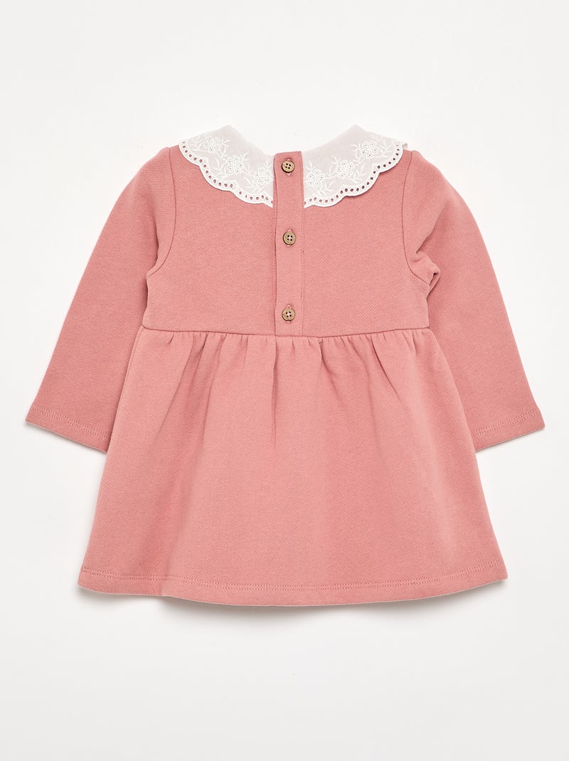 Vestido de felpa de manga larga con cuello bordado Rosa - Kiabi